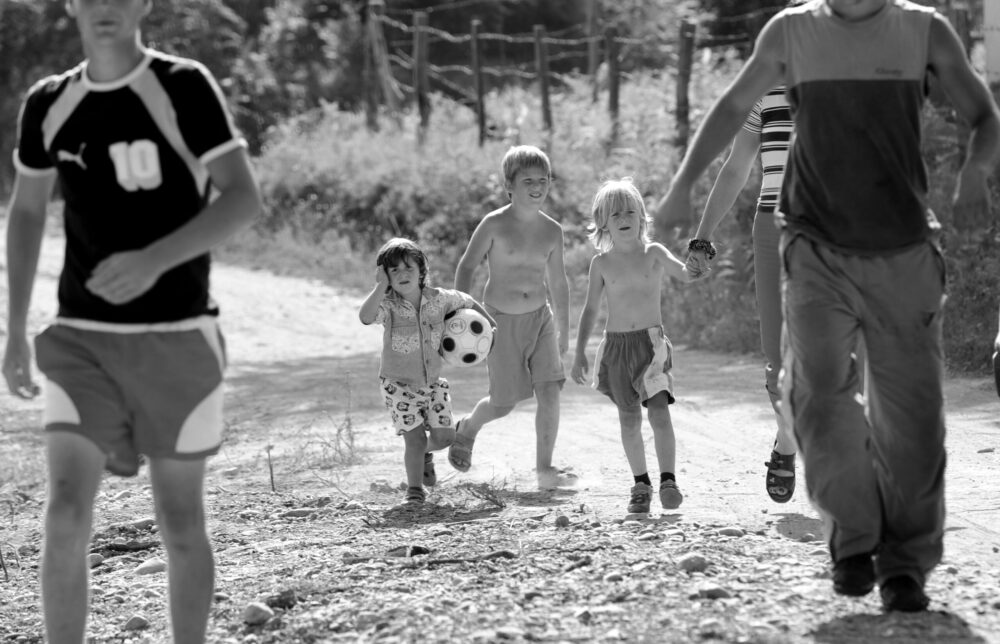 Bosnia, 15 years after the war. Children playing football in Jezero near Srebrenica.