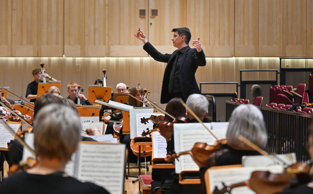 Glasgow Orchestral Society plays rehearse for summer concert at The New Glasgow Royal Concert Hall.